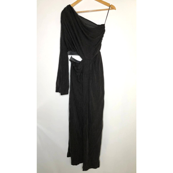 Something Navy One Shoulder Gown Cutout Maxi Black L - Picture 4 of 15
